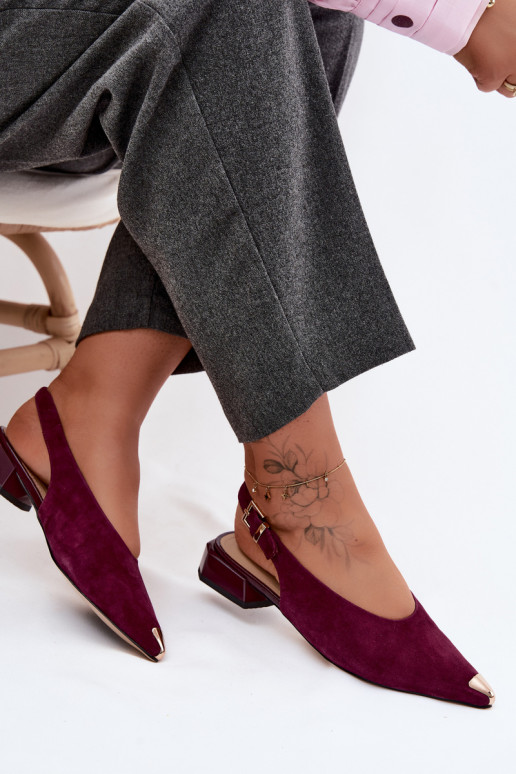 Leer Suède damessandalen Op een lage hak D&A CR61-3050 bordeaux