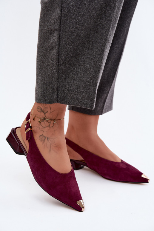 Peau Sandales femme en daim Sur un talon bas D&A CR61-3050 Bourgogne