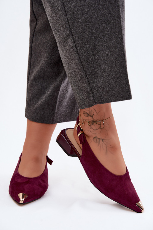 Peau Sandales femme en daim Sur un talon bas D&A CR61-3050 Bourgogne