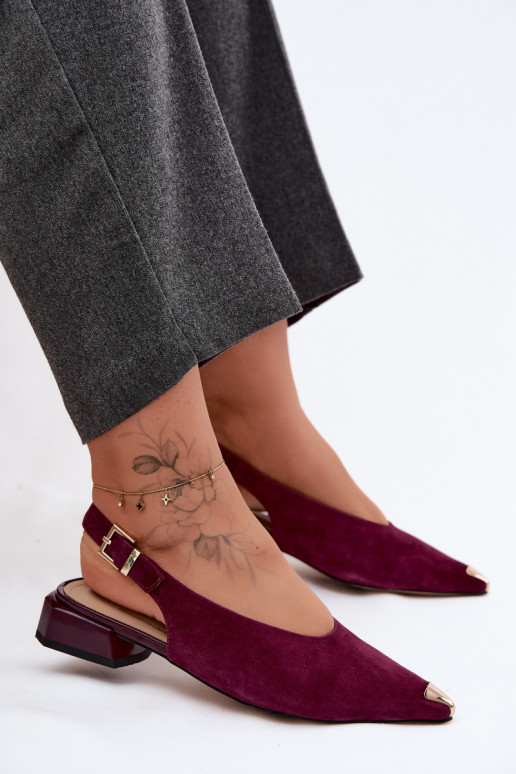 Sandales en daim pour femmes à talons bas D&A CR61-3050 bordeaux