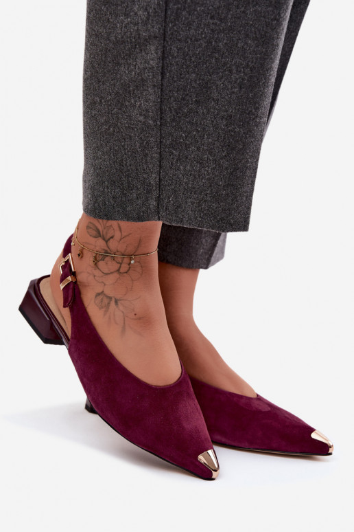 Peau Sandales femme en daim Sur un talon bas D&A CR61-3050 Bourgogne