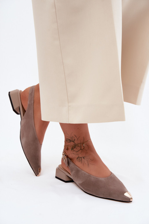 Leer Suède damessandalen Op een lage hak D&A CR61-3050 beige