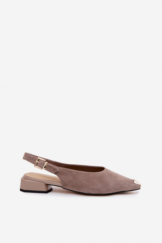 Peau Sandales femme en daim Sur un talon bas D&A CR61-3050 beige