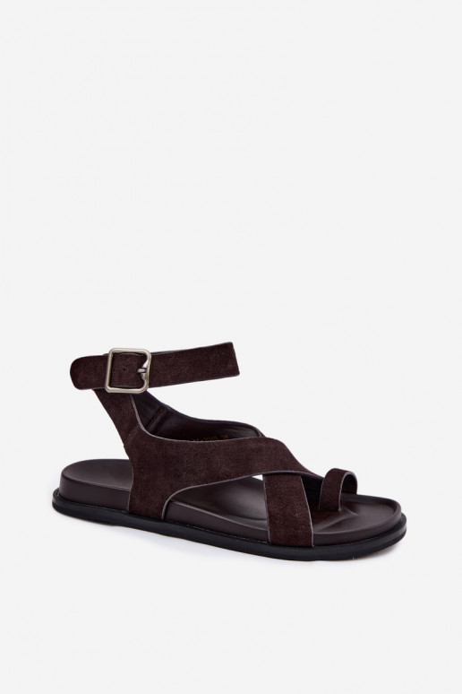 Platte sandalen van natuurlijk suede D&A CR61-3049 chocolade