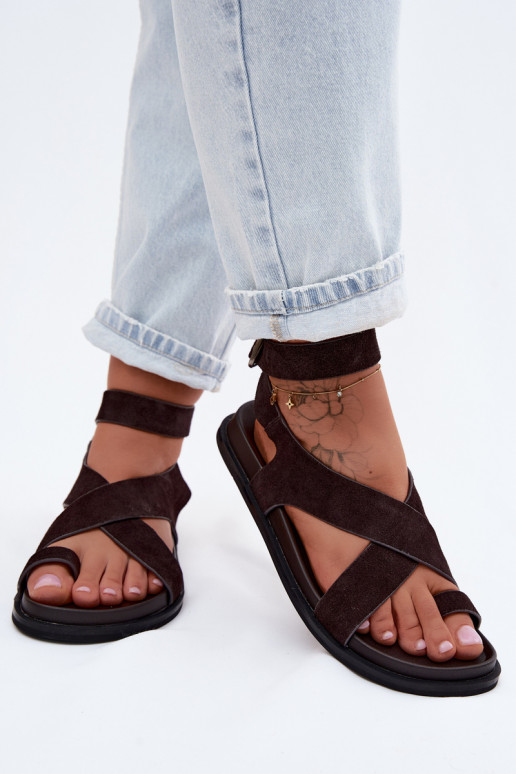 Sandales platesActivéturalnego en daimu D&A CR61-3049 CzekoladoÀe