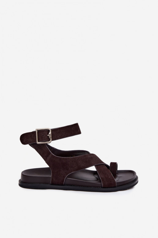 Platte sandalen van natuurlijk suede D&A CR61-3049 chocolade