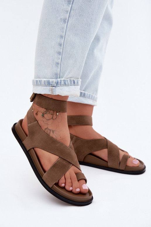 Platte sandalenOpturalnego van suèdeu D&A CR61-3049 beige