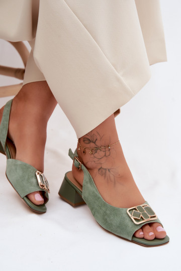 Elegante sandalen met hak in groene faux suede