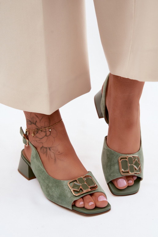 Elegante sandalen met hak in groene faux suede