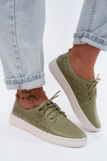 met elementen van opengeInerkt schoenen Dames met veters groene kleur Pearla