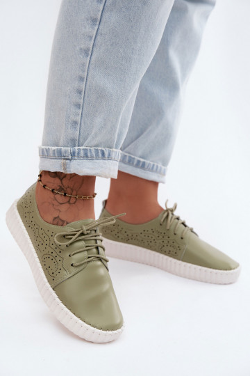 Schoenen met kantdetails in groene Pearla 2