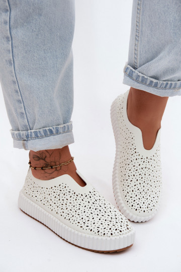 Instap schoenen met kantdetails en platform in wit Glamma 2