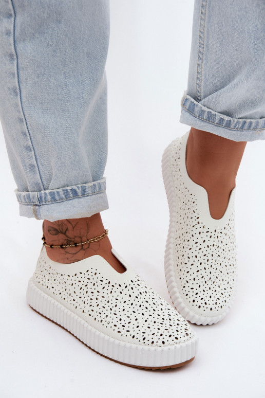 Chaussures à enfiler avec éléments en dentelle et plateforme en blanc Glamma