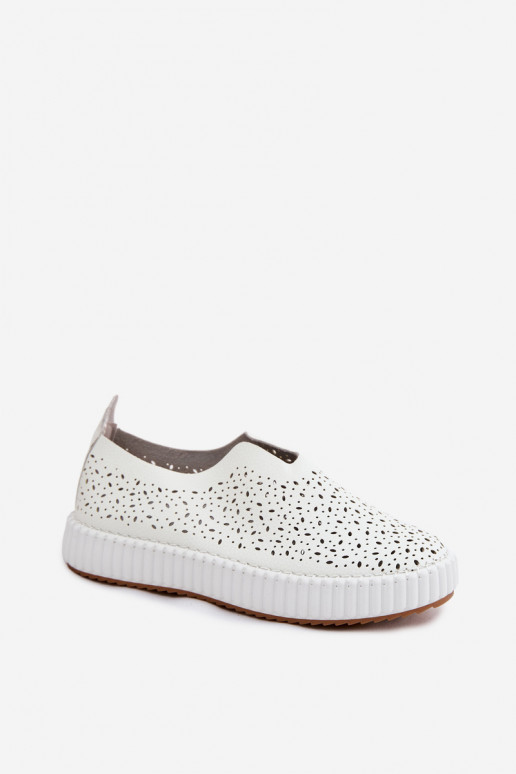 Chaussures à enfiler avec éléments en dentelle et plateforme en blanc Glamma
