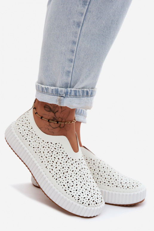 Chaussures à enfiler avec éléments en dentelle et plateforme en blanc Glamma