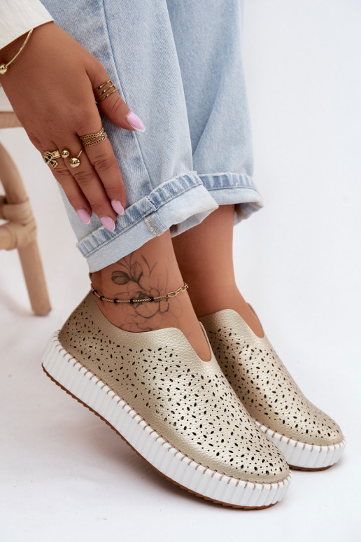 Chaussures à enfiler avec éléments en dentelle et plateforme en or Glamma