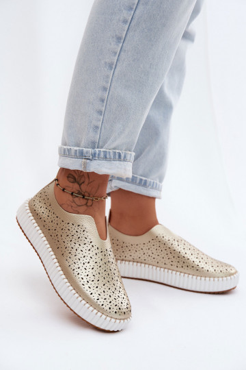Slipper-Schuhe mit Spitzen-Elementen und Plattform in goldfarbenem Glamma 2