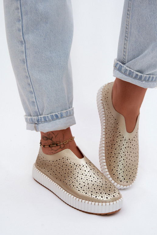 Instap schoenen met kantdetails en platform in goud Glamma