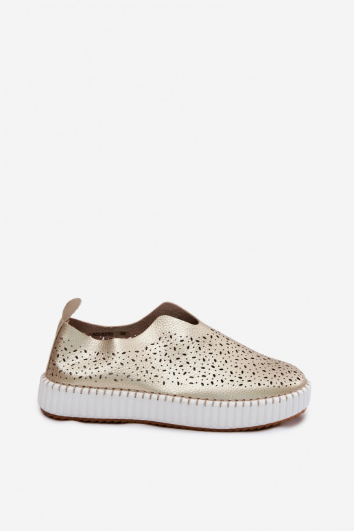 Slipper-Schuhe mit Spitzen-Elementen und Plattform in goldfarbenem Glamma