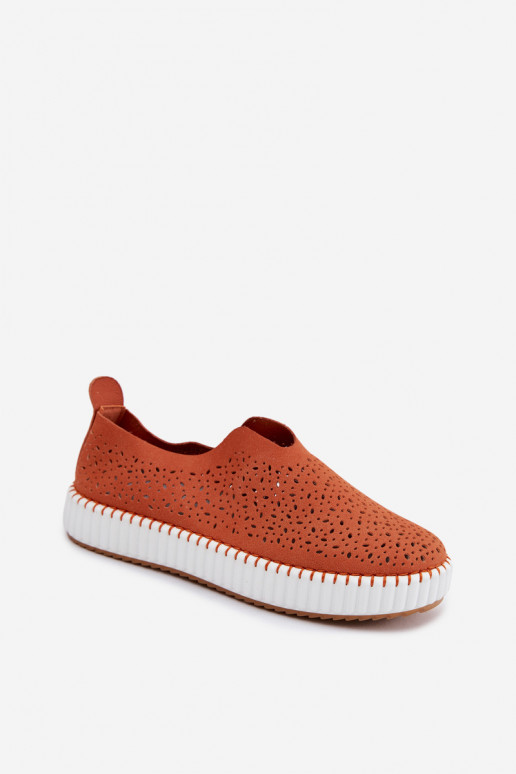 Chaussures à enfiler avec éléments en dentelle et plateforme en orange Glamma