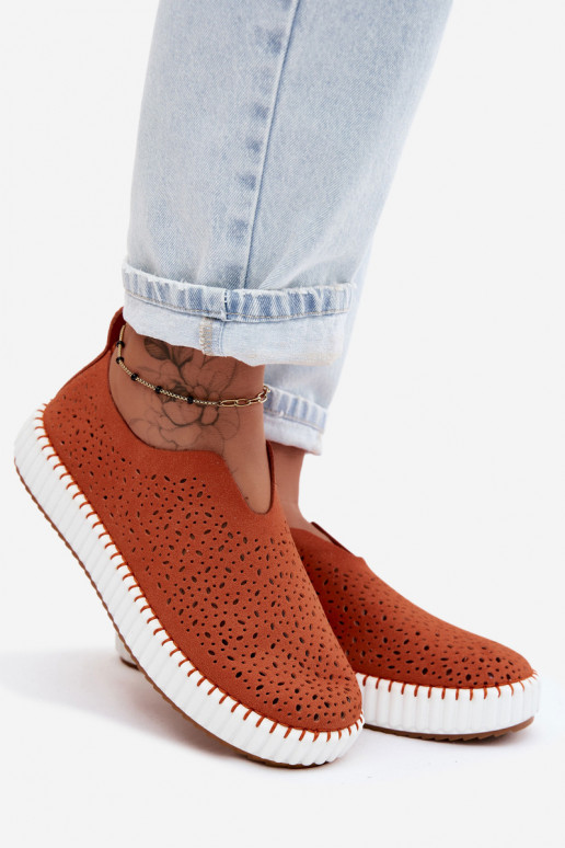 Instap schoenen met kantdetails en platform in oranje Glamma