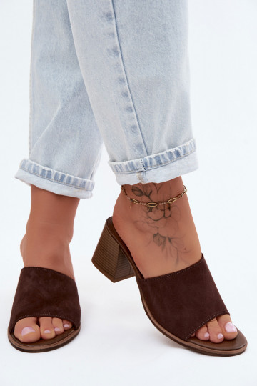 Haut INildleder-Hausschuhe für Damen mit Absätzen Zazoo 40519 CzekoladoZue 2