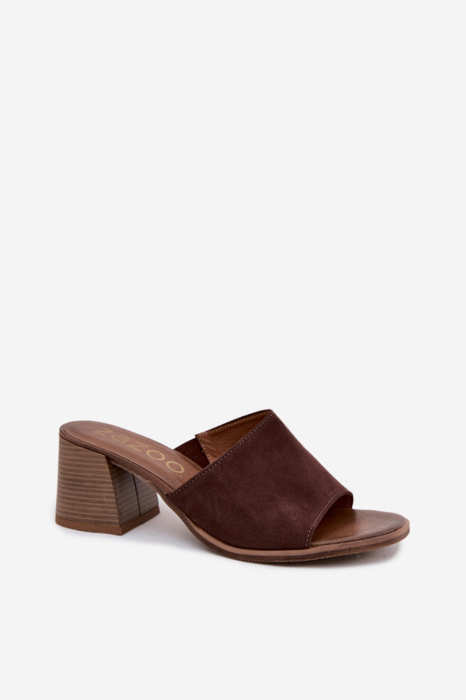 Leer Dames suède pantoffels met hakken Zazoo 40519 CzekoladoIne