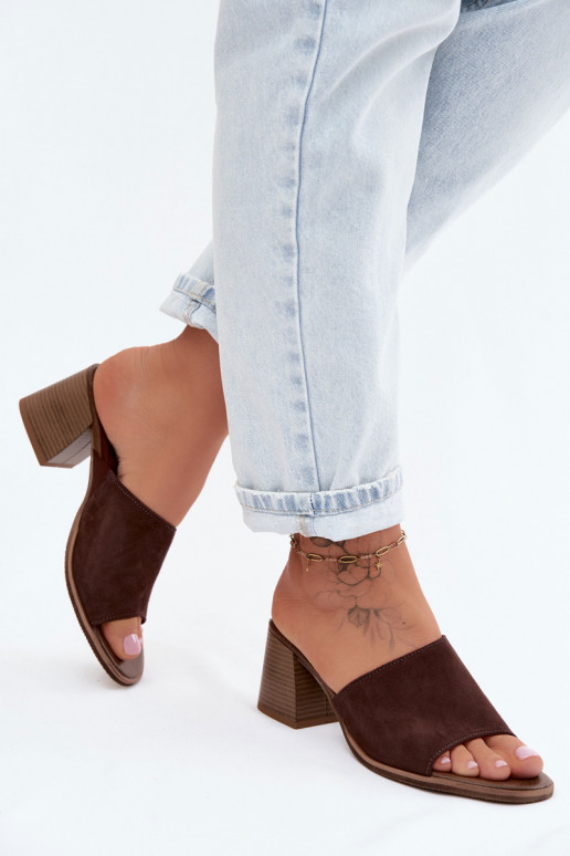 Peau Chaussons femme en daim avec des talons Zazoo 40519 CzekoladoÀe