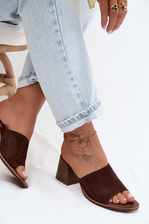 Peau Chaussons femme en daim avec des talons Zazoo 40519 CzekoladoÀe