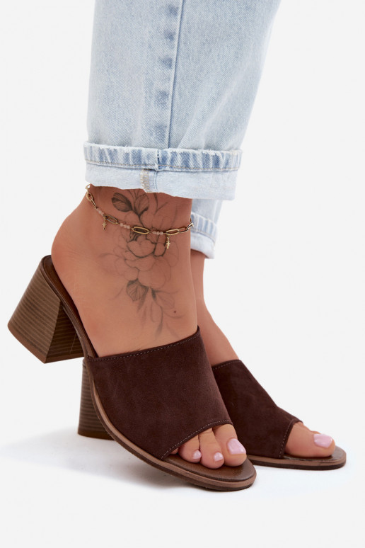 Haut INildleder-Hausschuhe für Damen mit Absätzen Zazoo 40519 CzekoladoZue