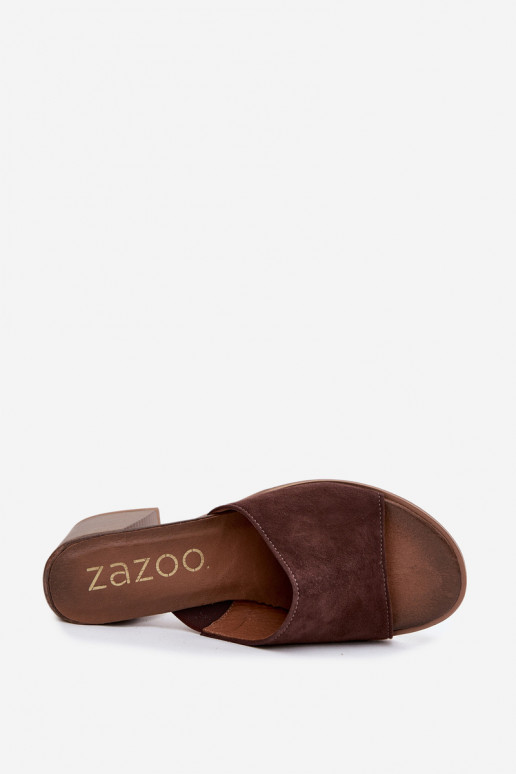 Peau Chaussons femme en daim avec des talons Zazoo 40519 CzekoladoÀe