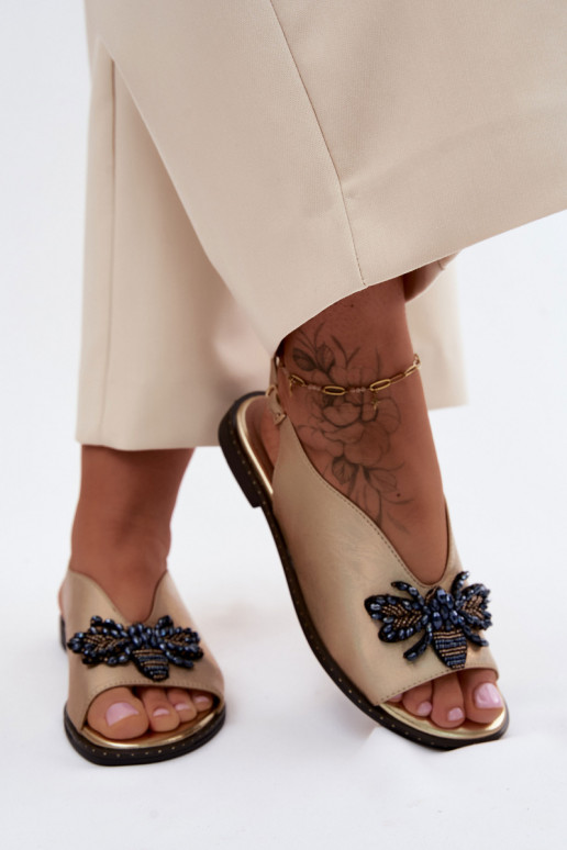 avec éclat Sandales pour femmes avec des ornements isocèle couleur dorée Russona