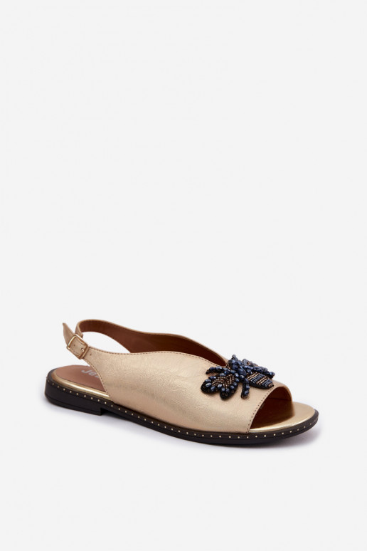 Sandalen met glans en ornamenten in vlak goud Russona
