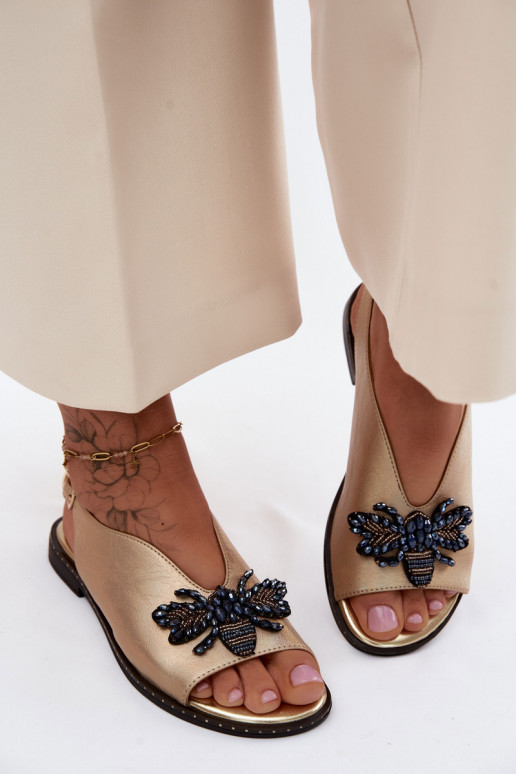 mit Glanz Damensandalen mit Ornamenten gleichschenklig goldene Farbe Russona