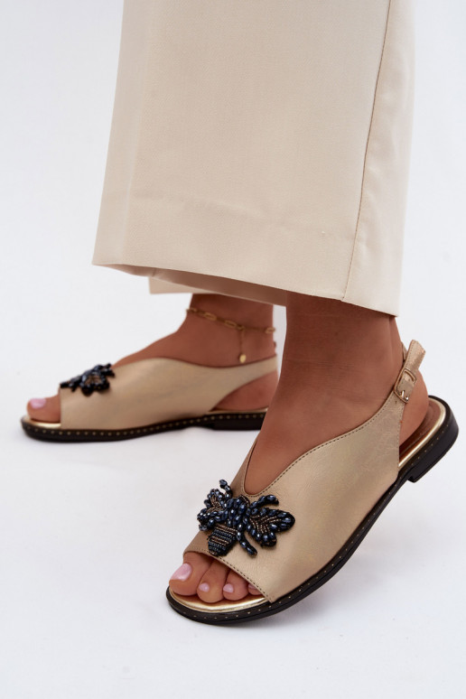 mit Glanz Damensandalen mit Ornamenten gleichschenklig goldene Farbe Russona