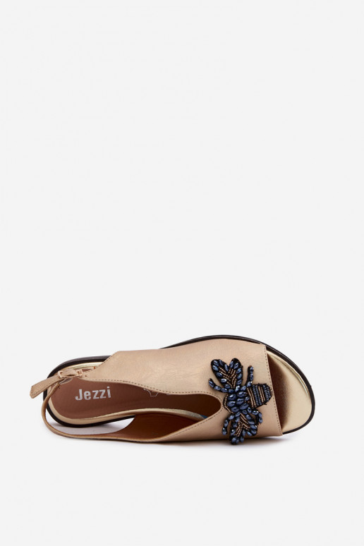 mit Glanz Damensandalen mit Ornamenten gleichschenklig goldene Farbe Russona