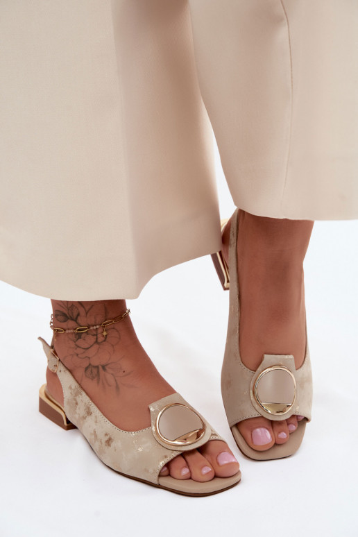 Sandales pour femmes avec des talons larges avec des ornements couleur dorée Glima