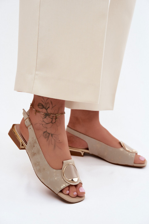 Dames sandalen met brede hakken met ornamenten gouden kleur Glima