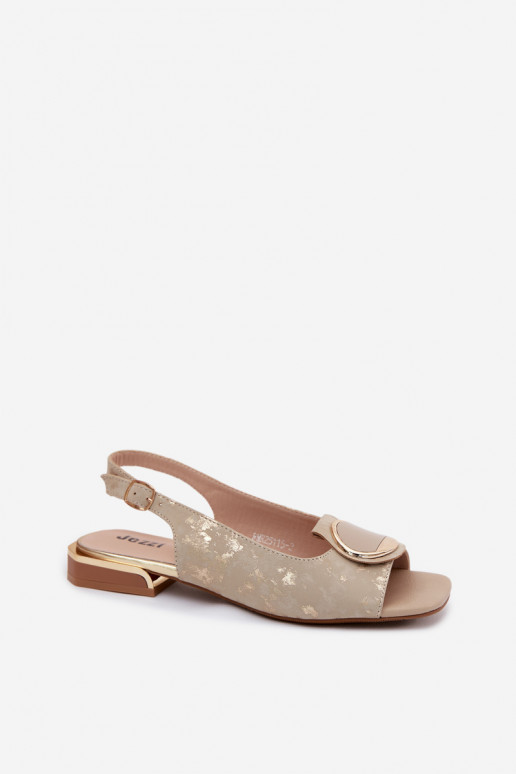 Damensandalen mit breiten Absätzen mit Ornamenten goldene Farbe Glima