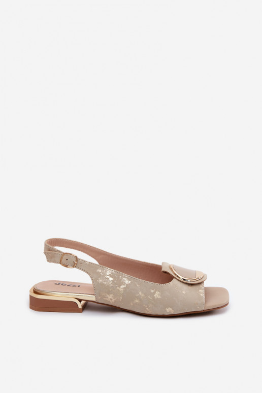 Damensandalen mit breiten Absätzen mit Ornamenten goldene Farbe Glima