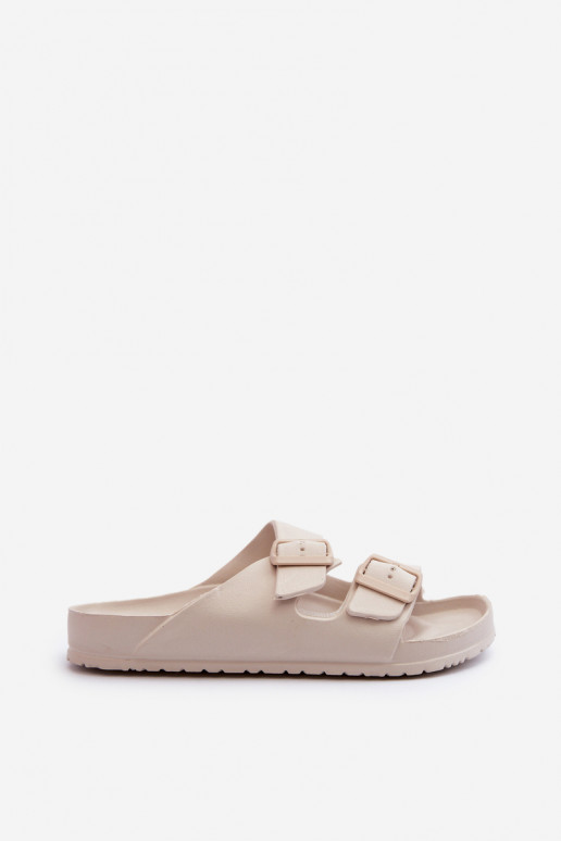 Damesschuimslippers met gespen beige Luciene