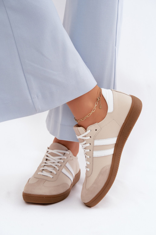 Zazoo N1068 Leder-Sneaker für Damen in Sandfarbe