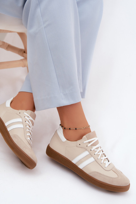 Zazoo N1068 Leder-Sneaker für Damen in Sandfarbe