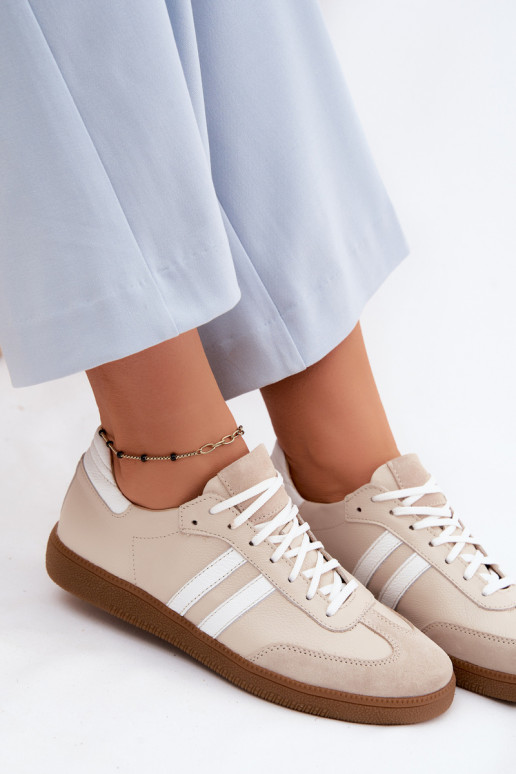 Baskets basses en cuir pour femmes Zazoo N1068 couleur sable