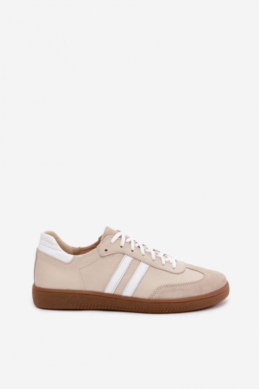 Zazoo N1068 leren lage sneakers voor dames in zandkleur