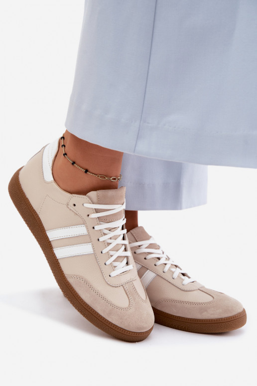 Zazoo N1068 Leder-Sneaker für Damen in Sandfarbe