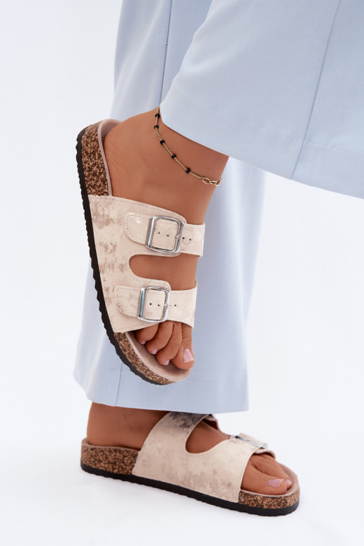 Féminin Chaussons Sur Korek avec boucles beige-couleur dorée Vivio