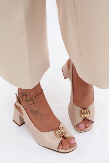 Damen-Sandalen mit goldenen Details auf Blockabsatz Sergio Leone SK159 in Sandfarbe