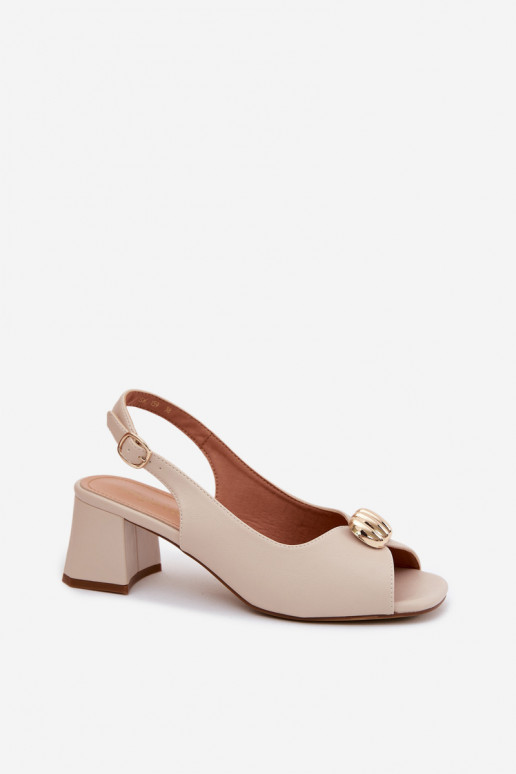 Dames sandalen met gouden details op blokhak Sergio Leone SK159 in zandkleur