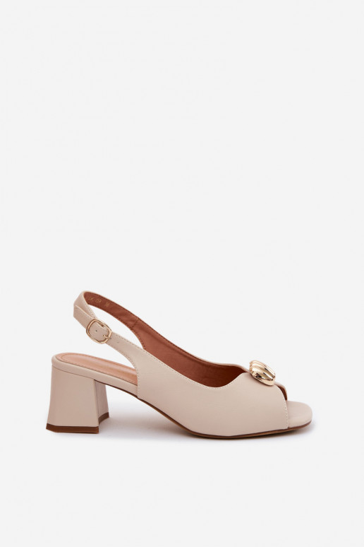 Damen-Sandalen mit goldenen Details auf Blockabsatz Sergio Leone SK159 in Sandfarbe